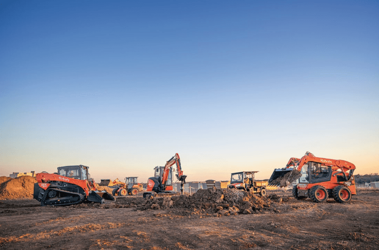 Lineup of construction equipment